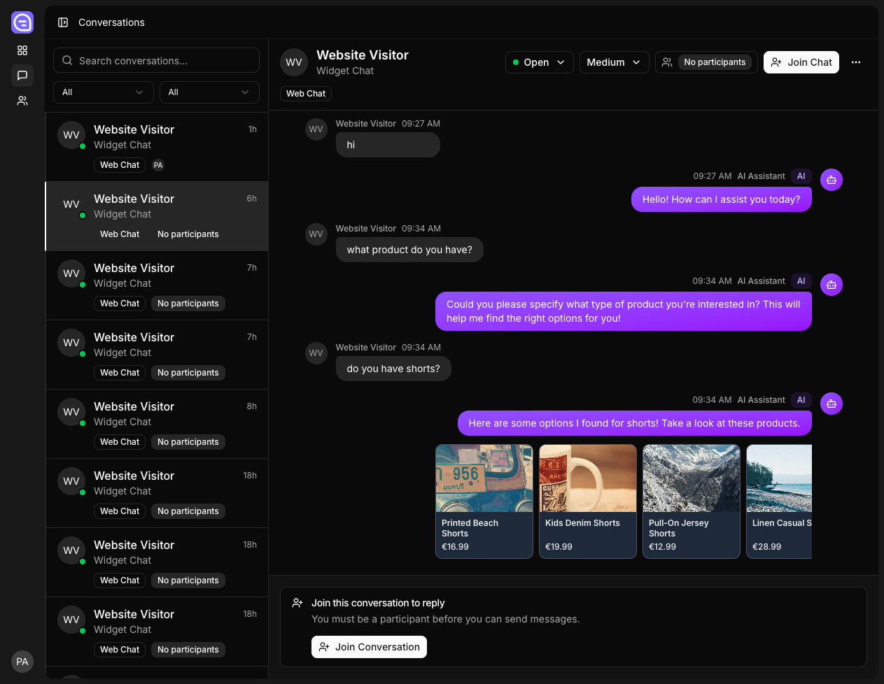 Chateta dashboard showing unified inbox with AI-powered conversations